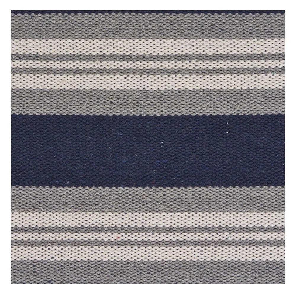 LR HOME 4 Ft. Coastal Cottage Striped Woven Accent Area Rug Navy Blue Grey White